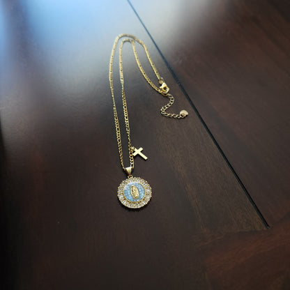 Our Lady of Guadalupe – Celestial Blue Mosaic Necklace.
Nuestra Señora de Guadalupe – Collar de Mosaico Azul Celestial.