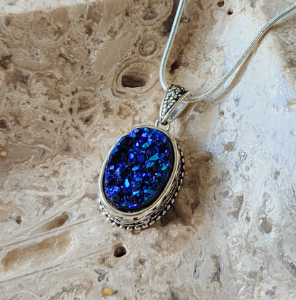 Titanium Druzy Crystal Necklace – Sterling Silver 925 | Gemmae Alchemicae Collection