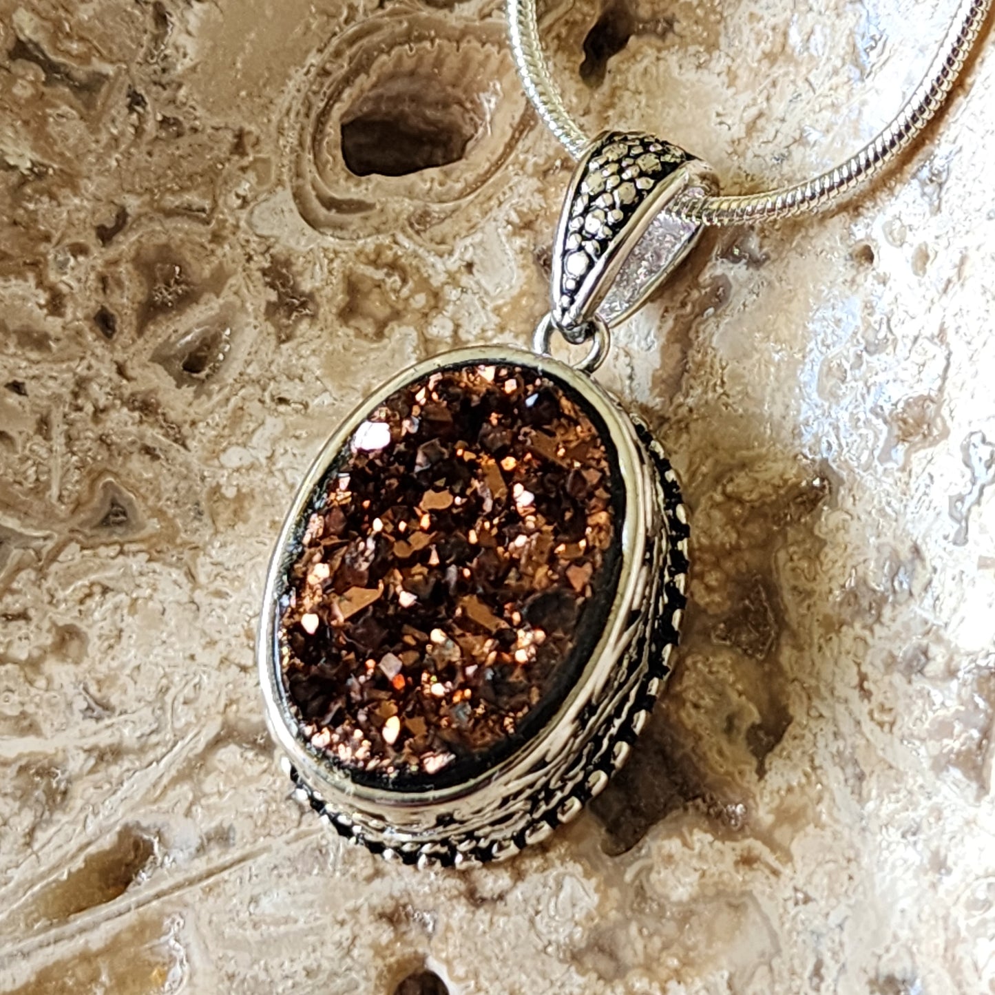 Titanium Druzy Crystal Necklace – Sterling Silver 925 | Gemmae Alchemicae Collection