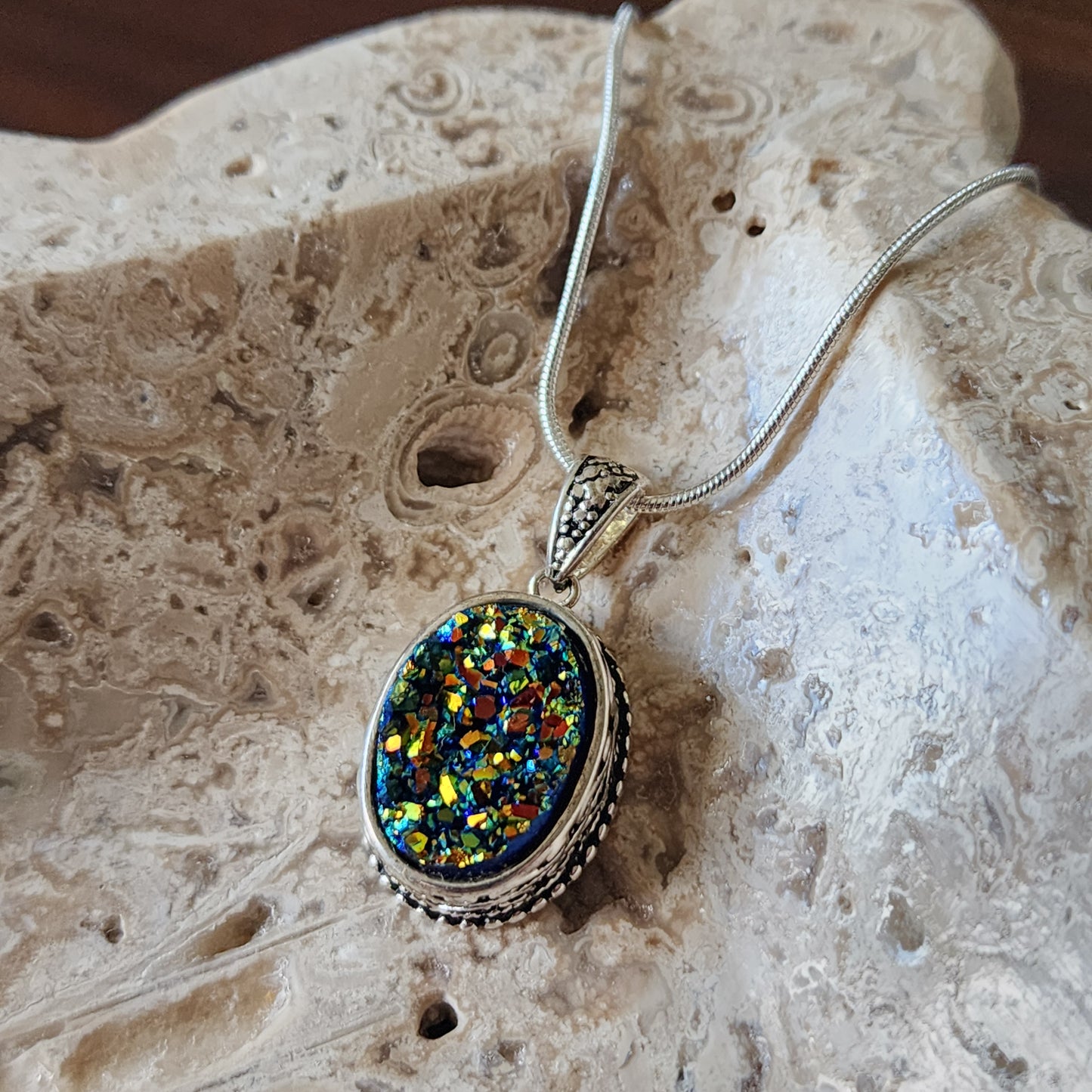 Titanium Druzy Crystal Necklace – Sterling Silver 925 | Gemmae Alchemicae Collection