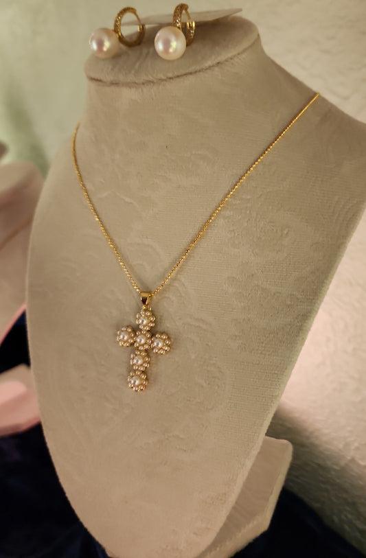 Golden Grace Pearl Cross Set