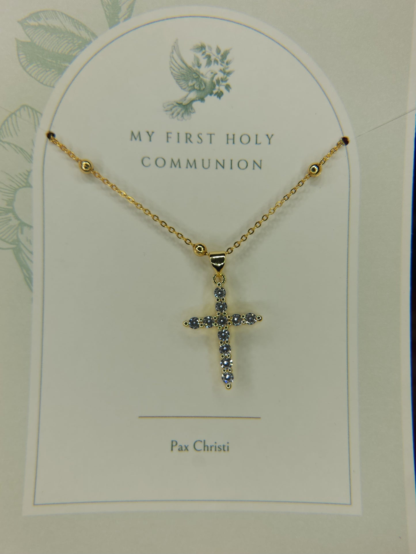 Pax Christi – Cubic Zirconia Cross Necklace | First Holy Communion Gift