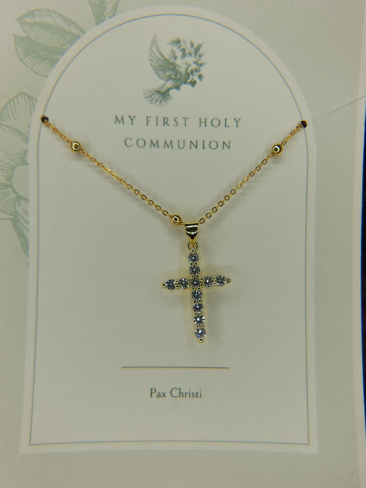 Pax Christi – Cubic Zirconia Cross Necklace | First Holy Communion Gift