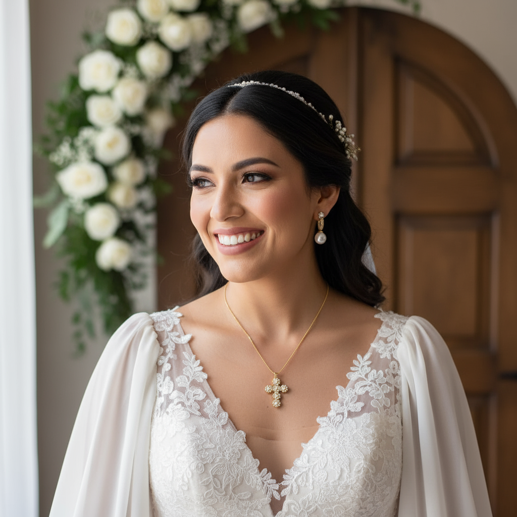 Pearl Cross Necklace & Earrings Set – “Grace in Gold”