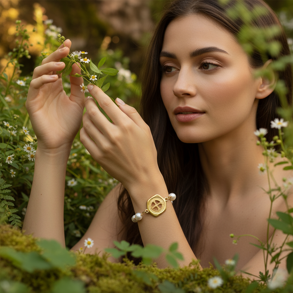 Baroque Pearl & Gold Medallion Bracelet – “Divine Heritage”