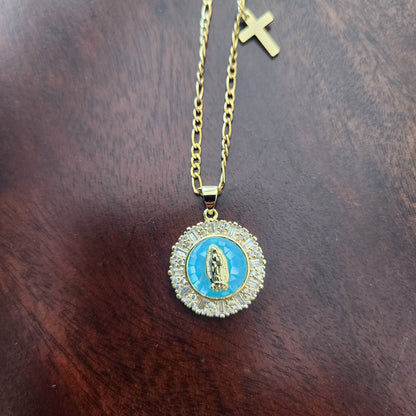 Our Lady of Guadalupe – Blue Mosaic Necklace
Nuestra Señora de Guadalupe – Collar de Mosaico Azúl