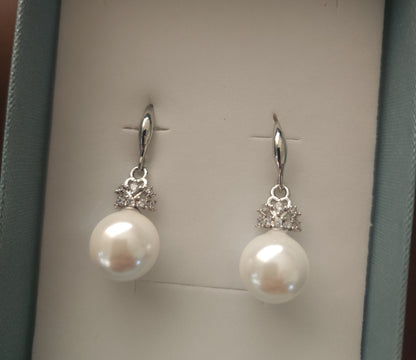 Nocturna Pearla — White Pearl Drop Earrings-Crown