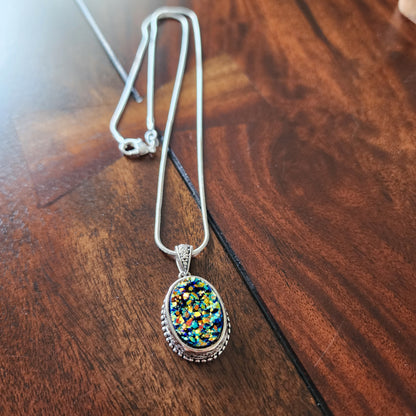 Titanium Druzy Crystal Necklace – Sterling Silver 925 | Gemmae Alchemicae Collection