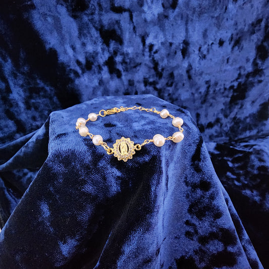Our Lady of Guadalupe Bracelet – Freshwater Pearls & Gold Plated Elegance