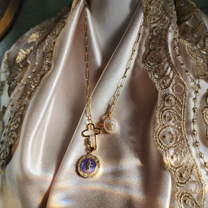 Gold-plated necklace with Our Lady of Guadalupe pendant (violet)