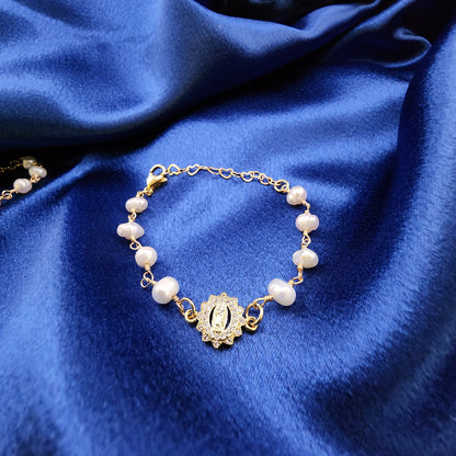 Our Lady of Guadalupe Bracelet – Freshwater Pearls & Gold Plated Elegance