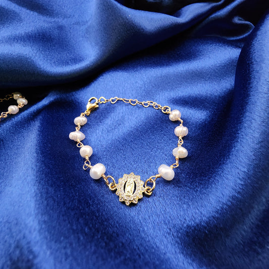 Our Lady of Guadalupe Bracelet – Freshwater Pearls & Gold Plated Elegance