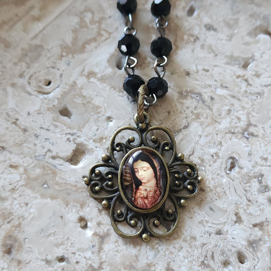 Our Lady of Guadalupe Devotional Necklace — Rosary Style Cross Pendant